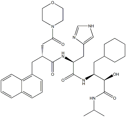 (2R,3S)-3-[N-[(2R)-3-(Morpholinocarbonyl)-2-[(naphthalen-1-yl)methyl]propionyl]-L-histidyl]amino-4-cyclohexyl-2-hydroxy-N-isopropylbutanamide Struktur