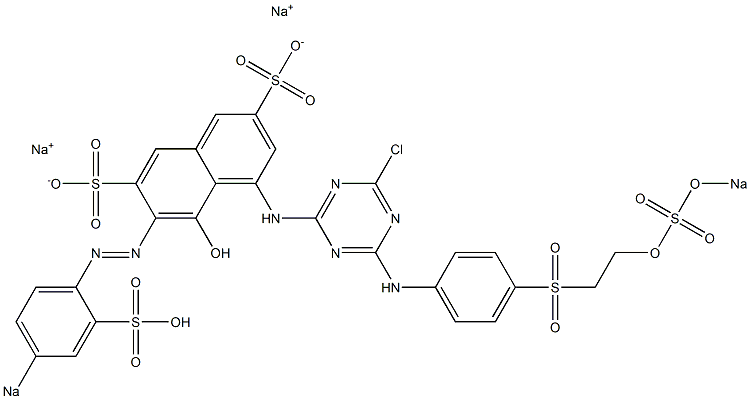 5-Hydroxy-4-[[4-chloro-6-[4-[[2-(sodiosulfooxy)ethyl]sulfonyl]anilino]-1,3,5-triazin-2-yl]amino]-6-[(4-sodiosulfophenyl)azo]-2,7-naphthalenedisulfonic acid disodium salt Struktur