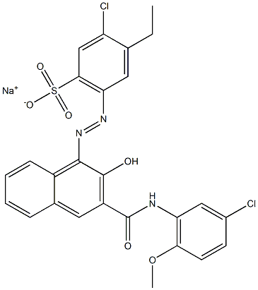 3-Chloro-4-ethyl-6-[[3-[[(3-chloro-6-methoxyphenyl)amino]carbonyl]-2-hydroxy-1-naphtyl]azo]benzenesulfonic acid sodium salt Struktur