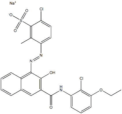 2-Chloro-6-methyl-5-[[3-[[(2-chloro-3-ethoxyphenyl)amino]carbonyl]-2-hydroxy-1-naphtyl]azo]benzenesulfonic acid sodium salt Struktur