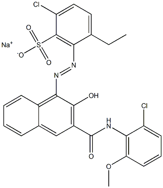 2-Chloro-5-ethyl-6-[[3-[[(2-chloro-6-methoxyphenyl)amino]carbonyl]-2-hydroxy-1-naphtyl]azo]benzenesulfonic acid sodium salt Struktur