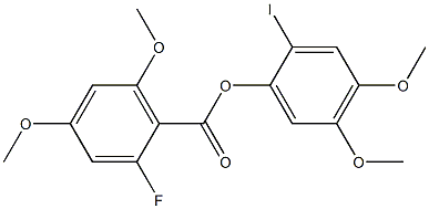 2-Fluoro-4,6-dimethoxybenzoic acid 2-iodo-4,5-dimethoxyphenyl ester Struktur