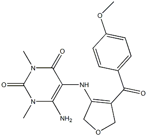 6-Amino-5-[[2,5-dihydro-4-(4-methoxybenzoyl)furan]-3-ylamino]-1,3-dimethyluracil Struktur