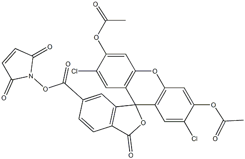 2',7'-Dichloro-3',6'-diacetoxy-3-oxospiro[isobenzofuran-1(3H),9'-[9H]xanthene]-6-carboxylic acid [(2,5-dihydro-2,5-dioxo-1H-pyrrol)-1-yl] ester Struktur