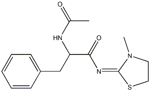 2-Acetylamino-3-phenyl-N-(3-methylthiazolidin-2-ylidene)propionamide Struktur