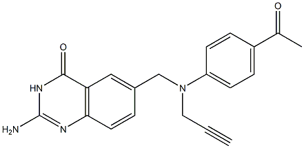 2-Amino-6-[N-(4-acetylphenyl)-N-(2-propynyl)aminomethyl]quinazolin-4(3H)-one Struktur