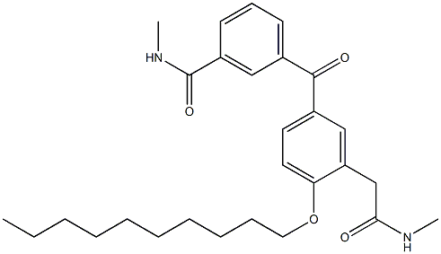 2-(Decyloxy)-N-methyl-5-(3-methylcarbamoylbenzoyl)benzeneacetamide Struktur