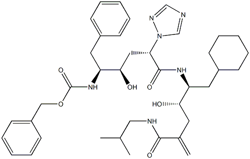 (4S,5S)-6-Cyclohexyl-5-[[(2S,4R,5S)-6-phenyl-5-(benzyloxycarbonylamino)-4-hydroxy-2-(1H-1,2,4-triazol-1-yl)hexanoyl]amino]-4-hydroxy-2-methylene-N-(2-methylpropyl)hexanamide Struktur