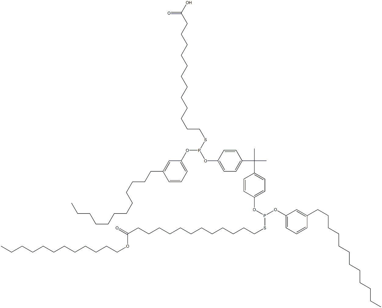 13,13'-[[Isopropylidenebis(4,1-phenyleneoxy)]bis[[(3-dodecylphenyl)oxy]phosphinediylthio]]bis(tridecanoic acid dodecyl) ester Struktur