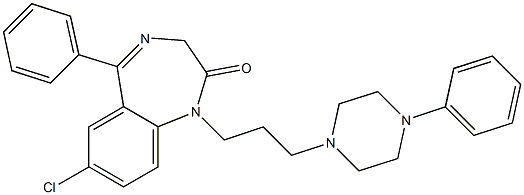 7-Chloro-5-phenyl-1-[3-(4-phenylpiperazino)propyl]-1,3-dihydro-2H-1,4-benzodiazepin-2-one Struktur