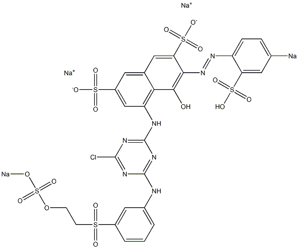 5-Hydroxy-4-[[4-chloro-6-[3-[[2-(sodiosulfooxy)ethyl]sulfonyl]anilino]-1,3,5-triazin-2-yl]amino]-6-[(4-sodiosulfophenyl)azo]-2,7-naphthalenedisulfonic acid disodium salt Struktur