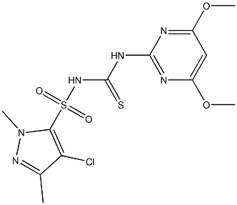 4-Chloro-1,3-dimethyl-N-[(4,6-dimethoxypyrimidin-2-yl)thiocarbamoyl]-1H-pyrazole-5-sulfonamide Struktur