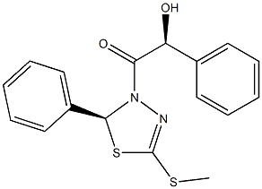 (2S)-2,3-Dihydro-5-(methylthio)-3-[(2S)-2-hydroxy-2-phenylacetyl]-2-(phenyl)-1,3,4-thiadiazole Struktur