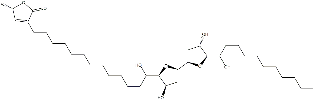 (2R,2'R,5R,5'R)-Octahydro-5-[(R)-13-[[(S)-2,5-dihydro-5-methyl-2-oxofuran]-3-yl]-1-hydroxytridecyl]-5'-[(S)-1-hydroxyundecyl]-2,2'-bifuran-4-ol Struktur