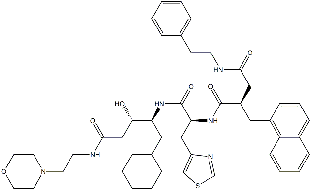 (3S,4S)-3-Hydroxy-5-cyclohexyl-4-[[(2S)-3-(4-thiazolyl)-2-[[(2R)-2-[N-(2-phenylethyl)aminocarbonylmethyl]-3-(1-naphthalenyl)propionyl]amino]propionyl]amino]-N-(2-morpholinoethyl)valeramide Struktur