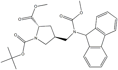 (S)-N-alpha-t-Butyloxycarbonyl-trans-4-(9-fluorenylmethyloxycarbonyl-aminomethyl)-proline methyl ester Struktur