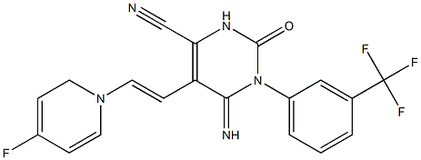 5-(1-Aza-2-(4-fluorophenyl)vinyl)-4-imino-2-oxo-3-(3-(trifluoromethyl)phenyl)-1H-1,3-diazine-6-carbonitrile Struktur