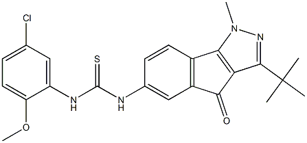 3-(Tert-butyl)-6-((((5-chloro-2-methoxyphenyl)amino)thioxomethyl)amino)-1-methylindeno[2,3-d]pyrazol-4-one Struktur