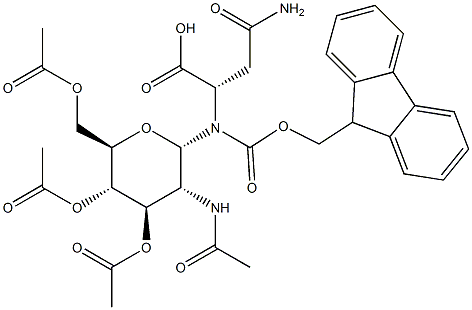 N-Fmoc-N-(2-acetamido-3,4,6-tri-O-acetyl-2-deoxy-a-D-glucopyranosyl)-L-asparagine Struktur