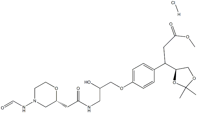 ((S)-2,2-dimethyl-1,3-dioxolan-4-yl)methyl 3-(4-((R)-2-hydroxy-3-((2-(morpholine-4-carboxamido)ethyl)amino)propoxy)phenyl)propanoate hydrochloride Struktur