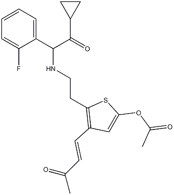 (E)-5-(2-((2-Cyclopropyl-1-(2-fluorophenyl)-2-oxoethyl)amino)ethyl)-4-(3-oxobut-1-en-1-yl)thiophen-2-yl Acetate Struktur