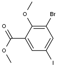 3-Bromo-5-iodo-2-methoxy-benzoic acid methyl ester Struktur