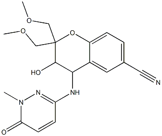 6-cyano-3,4-dihydro-4-((1,6-dihydro-1-methyl-6-oxo-3-pyridazinyl)amino)-2,2-bis(methoxymethyl)-2H-1-benzopyran-3-ol Struktur