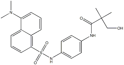 3-hydroxy-2,2-dimethyl-N-(4(((5-(dimethylamino)-1-naphthyl)sulfonyl)amino)phenyl)propanamide Struktur