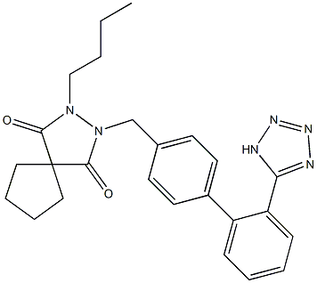 2-butyl-3-((2'-(1H-tetrazol-5-yl)(1,1'-biphenyl)-4-yl)methyl)-2,3-diazaspiro(4.4)nonane-1,4-dione Struktur