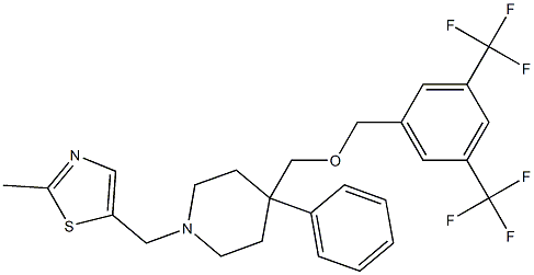 4-(3,5-bis(trifluoromethyl)benzyloxymethyl)-1-(2-methylthiazol-5-ylmethyl)-4-phenylpiperidine Struktur