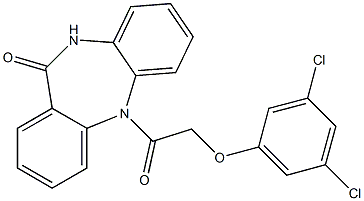 5-[2-(3,5-dichlorophenoxy)acetyl]-5,10-dihydro-11H-dibenzo[b,e][1,4]diazepin-11-one Struktur