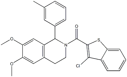 (3-chlorobenzo[b]thiophen-2-yl)[6,7-dimethoxy-1-(3-methylphenyl)-1,2,3,4-tetrahydroisoquinolin-2-yl]methanone Struktur