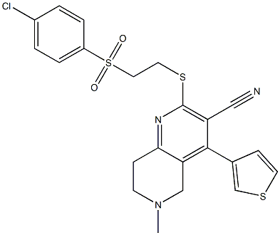 2-({2-[(4-chlorophenyl)sulfonyl]ethyl}sulfanyl)-6-methyl-4-(3-thienyl)-5,6,7,8-tetrahydro[1,6]naphthyridine-3-carbonitrile Struktur