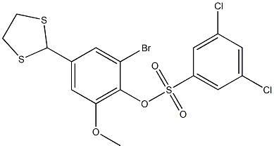 2-bromo-4-(1,3-dithiolan-2-yl)-6-methoxyphenyl 3,5-dichlorobenzene-1-sulfonate Struktur