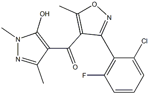 [3-(2-chloro-6-fluorophenyl)-5-methylisoxazol-4-yl](5-hydroxy-1,3-dimethyl- 1H-pyrazol-4-yl)methanone Struktur