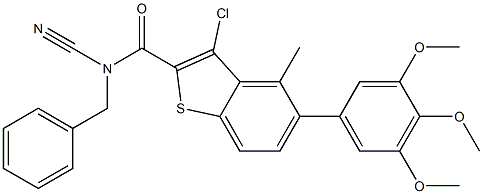 N2-benzyl-N2-cyano(3,4,5-trimethoxyphenyl)methyl-3-chlorobenzo[b]thiophene-2-carboxamide Struktur