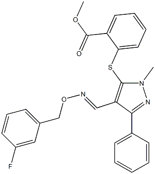 methyl 2-{[4-({[(3-fluorobenzyl)oxy]imino}methyl)-1-methyl-3-phenyl-1H-pyrazol-5-yl]sulfanyl}benzenecarboxylate Struktur