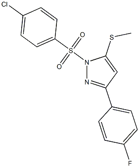 1-[(4-chlorophenyl)sulfonyl]-3-(4-fluorophenyl)-5-(methylthio)-1H-pyrazole Struktur