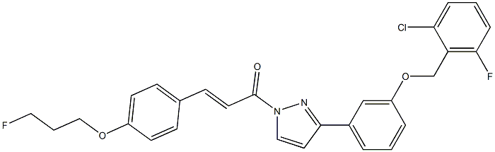 (E)-1-(3-{3-[(2-chloro-6-fluorobenzyl)oxy]phenyl}-1H-pyrazol-1-yl)-3-[4-(3-fluoropropoxy)phenyl]-2-propen-1-one Struktur