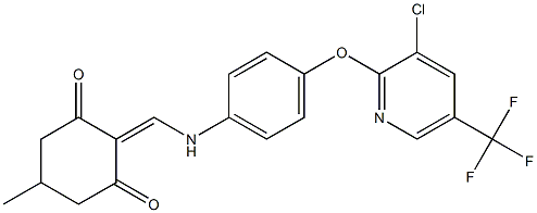 2-[(4-{[3-chloro-5-(trifluoromethyl)-2-pyridinyl]oxy}anilino)methylene]-5-methyl-1,3-cyclohexanedione Struktur