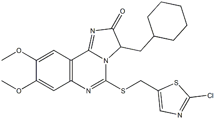 5-{[(2-chloro-1,3-thiazol-5-yl)methyl]sulfanyl}-3-(cyclohexylmethyl)-8,9-dimethoxyimidazo[1,2-c]quinazolin-2(3H)-one Struktur