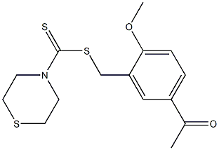 5-acetyl-2-methoxybenzyl thiomorpholine-4-carbodithioate Struktur