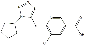 5-chloro-6-[(1-cyclopentyl-1H-1,2,3,4-tetrazol-5-yl)sulfanyl]pyridine-3-carboxylic acid Struktur