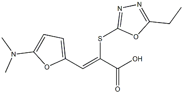 2-Propenoic  acid,  3-[5-(dimethylamino)-2-furanyl]-2-[(5-ethyl-1,3,4-oxadiazol-2-yl)thio]-,  (2Z)- Struktur