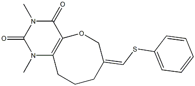 1H-Oxocino[3,2-d]pyrimidine-2,4(3H,6H)-dione,  7,8,9,10-tetrahydro-1,3-dimethyl-7-[(phenylthio)methylene]-,  (7Z)- Struktur