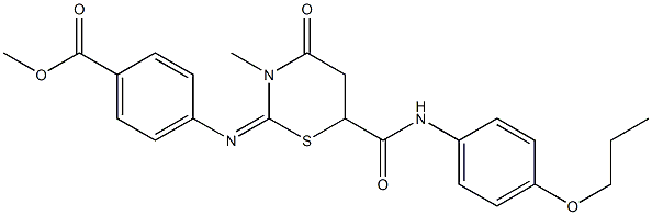 methyl 4-({3-methyl-4-oxo-6-[(4-propoxyanilino)carbonyl]-1,3-thiazinan-2-ylidene}amino)benzoate Struktur