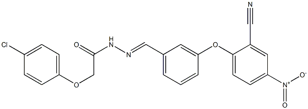 2-(4-chlorophenoxy)-N'-(3-{2-cyano-4-nitrophenoxy}benzylidene)acetohydrazide Struktur