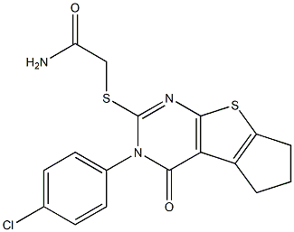 2-{[3-(4-chlorophenyl)-4-oxo-3,5,6,7-tetrahydro-4H-cyclopenta[4,5]thieno[2,3-d]pyrimidin-2-yl]sulfanyl}acetamide Struktur