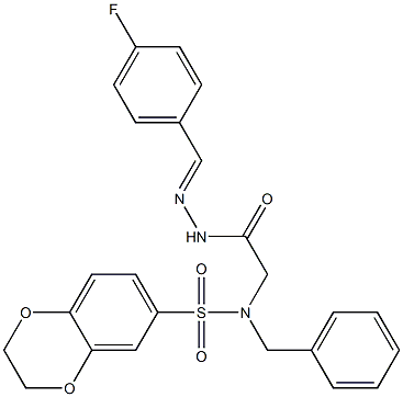 N-benzyl-N-{2-[2-(4-fluorobenzylidene)hydrazino]-2-oxoethyl}-2,3-dihydro-1,4-benzodioxine-6-sulfonamide Struktur