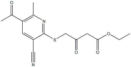 ethyl 4-[(5-acetyl-3-cyano-6-methyl-2-pyridinyl)sulfanyl]-3-oxobutanoate Struktur